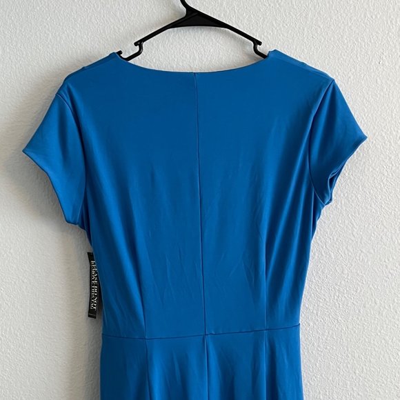 New York And Company Cap Sleeve Wrap Front Dress Fully Lined Blue Size Large - Picture 7 of 12